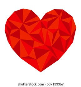 Red heart drawn in triangulation style.Vector eps 10