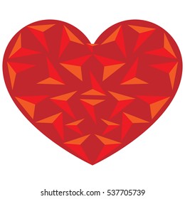 Red heart drawn in triangulation style.Vector eps 10