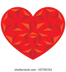 Red heart drawn in triangulation style.Vector eps 10