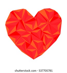 Red heart drawn in triangulation style.Vector eps 10