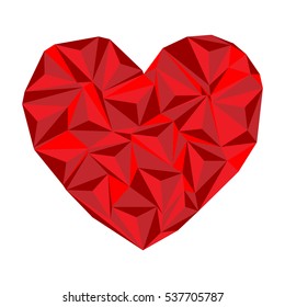Red heart drawn in triangulation style.Vector eps 10