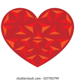 Red heart drawn in triangulation style.Vector eps 10