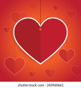 red heart drop down tag greeting card- vector