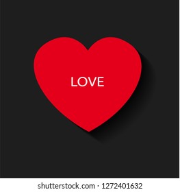 Red heart with a drop shadow. Valentine’s day greeting card decoration element. Vector illustration.