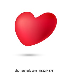 Red heart dynamic with shadow on white background. Isolated. Valentine's Day. March 8. Romantic and Love symbol.