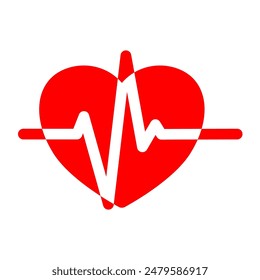 corazón rojo con línea ecg - Vector icon