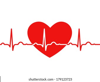 Red Heart With Ekg On White - Medical Design