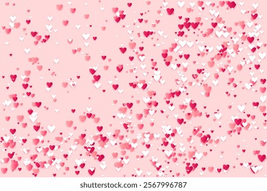 Red heart elements pattern. Friendship symbols. Romantic beautiful hearts scatter vector. Valentine's Day card background. White and red pink hearts