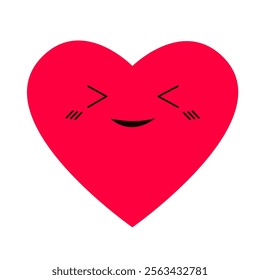 Red heart emoji icon. Cute face with eyes, laughing emotion. Happy Valentines Day. Love sign symbol. Cartoon kawaii funny character. Hearts head. Greeting card. Flat design. White background. Vector