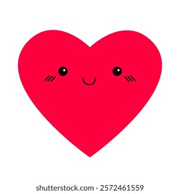 Red heart emoji icon. Cute face with eyes, smiling emotion. Happy Valentines Day. Love sign symbol. Cartoon kawaii funny character. Hearts head. Greeting card. Flat design. White background. Vector