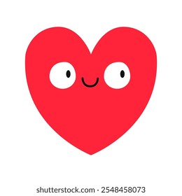 Icono de emoji de corazón rojo. Cabeza sonriente de la cara feliz. Corazón con ojos grandes. Feliz día de San Valentín. Caricatura kawaii linda del bebé divertido. Símbolo de signo de amor. Tarjeta de felicitación. Diseño plano Vector de fondo blanco