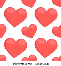 Red Heart Emoji Pattern. Love Seamless Background Symbols. Silhouette Emoticon Romantic Valentines Retro Design Vector.