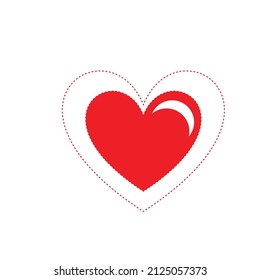 Red heart enclosed with dotted line - Love illustration - vector 