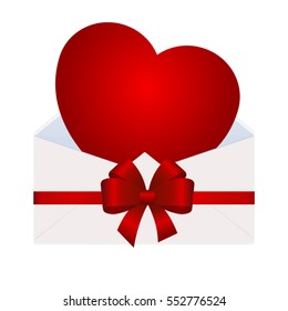 Red heart in envelope gift. Vector image.
