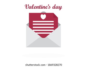 Red heart in envelope Valentine's day concept flat design. Design element can be used for background, poster, greeting card, brochure, leaflet, flyer, print, backdrop, vector illustration
