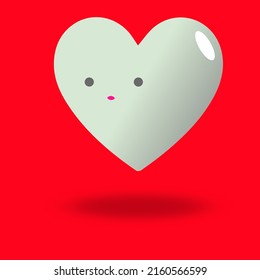 Red Heart Face Head. Exclamation Point. Cute Cartoon Kawaii Funny Smiling Character. Eyes, Mouth, Tongue, Blush Cheek. 