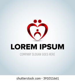Red heart family logo template. Love Family sign, pregnancy sign. Happy family. Heart sign. Vector logo template. Design element.