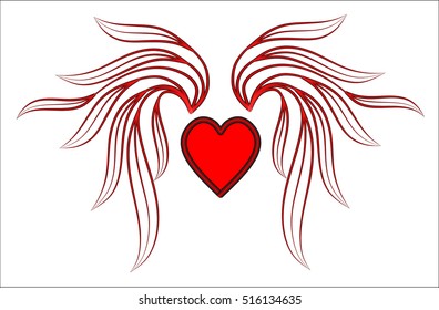 Red heart with feather