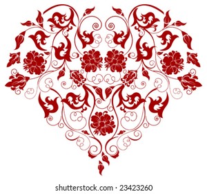 Red heart with filigree ornament, vector images scale to any size