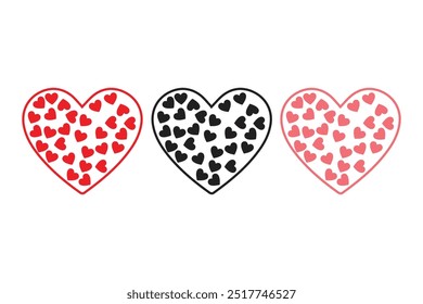 Red heart filled with multiple smaller red hearts on a white background. Clean and modern illustration, ideal for romantic, love, or Valentine's Day related designs.