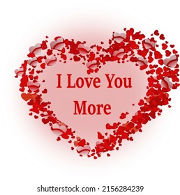 A red heart filled with small hearts and text i love you more