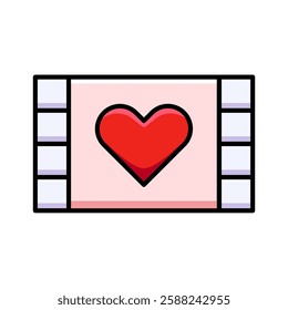 Red Heart in Film Strip Icon, Love and Cinema Symbol for Valentine’s Day, Relationships, and Media Design