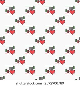 Red Heart and Financial Chart vector concept colored seamless pattern
