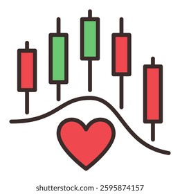 Red Heart and Financial Chart vector Stock Analysis concept colored icon or sign