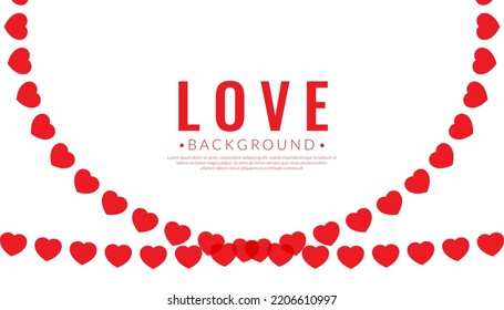 Red heart flags banner background. Romantic concept. Flat style wallpaper templates. Vector illustration.