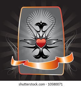 red heart and flames tattoo design- vector illustration