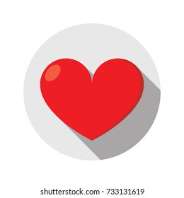 Red heart flat icon with long shadow. Vector Illustration.