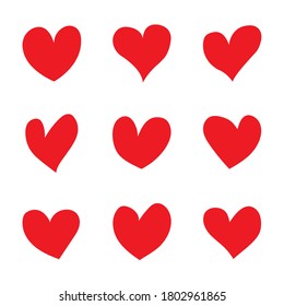 Red heart flat icon set love valentine concept symbol isolated on white background