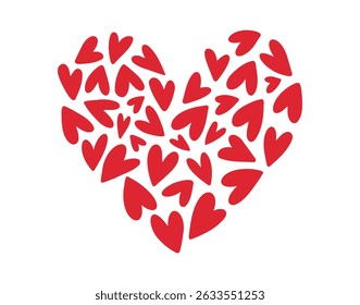 Red heart flat valentine love sign. Trendy heart doodle hand drawn icon. A heart of many little hearts clipart symbol. Vector illustration