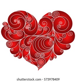 Red heart floral stencil isolated on the white background, Valentine vector illustration