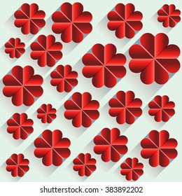 Red heart flower with long shadow on white background