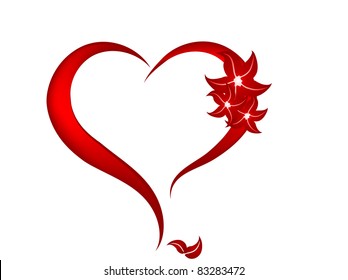 Red heart with the flowers
