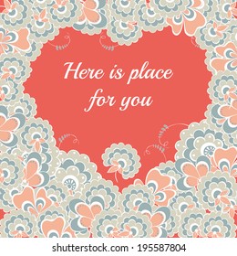 red heart of flowers card