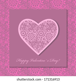 Red heart and flowers. Elegant Valentine`s day background. 