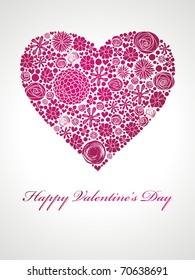 red heart of flowers, a postcard to the Valentine's Day