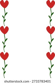 Red heart flowers vector border, Valentine's Day design element