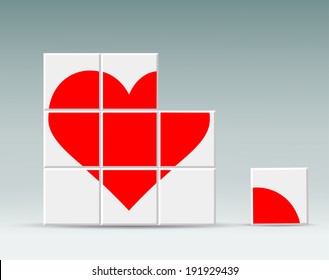 red heart folded cubes