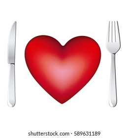 red heart with fork and knife icon, vector illustraction design