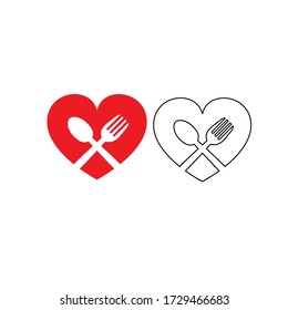 red heart and fork,spoon. for a restaurant icon or symbol