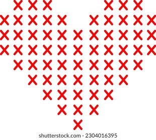 Red heart in the form of cross stitch - minimalistic vector illustration on a transparent background. HEART (cross stitch) - VECTOR.