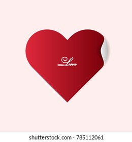 Red heart in form of sticker, isolated on white background.  Vector Illustration. Empty note post template for Happy Valentine's Day or Mother day design.