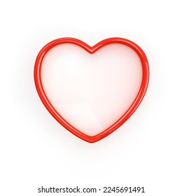 Red Heart Frame. 3d realistic gloss plastic heart with red rim isolated on white background. Valentines Day, Wedding, Birthday, Anniversary, Mothers Day decoration. Conceptual symbol. 3d vector object