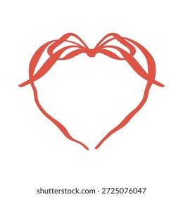 El marco rojo del corazón adornado con el arco elegante y las cintas que fluyen crea la frontera romántica de la invitación del día de San Valentín con el encanto del vintage y los detalles estéticos caprichosos. Despedida de soltera, marco de la boda