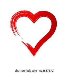 Red heart frame with brush painting, vector