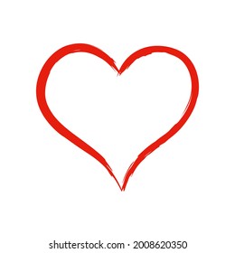 Red heart frame isolated on white background in doodle style. Sketch of of love sign. Romantic element.