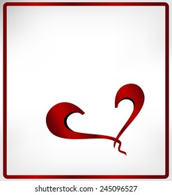 Red heart with red frame isolated on white background